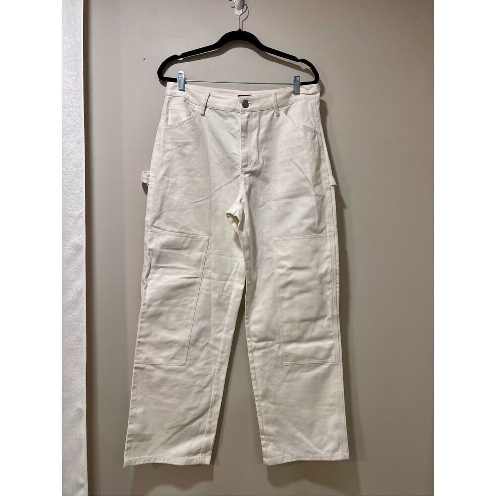 Staud Women's White Denim Cotton High Rise Painter Cargo Jeans Size 12 NWOT